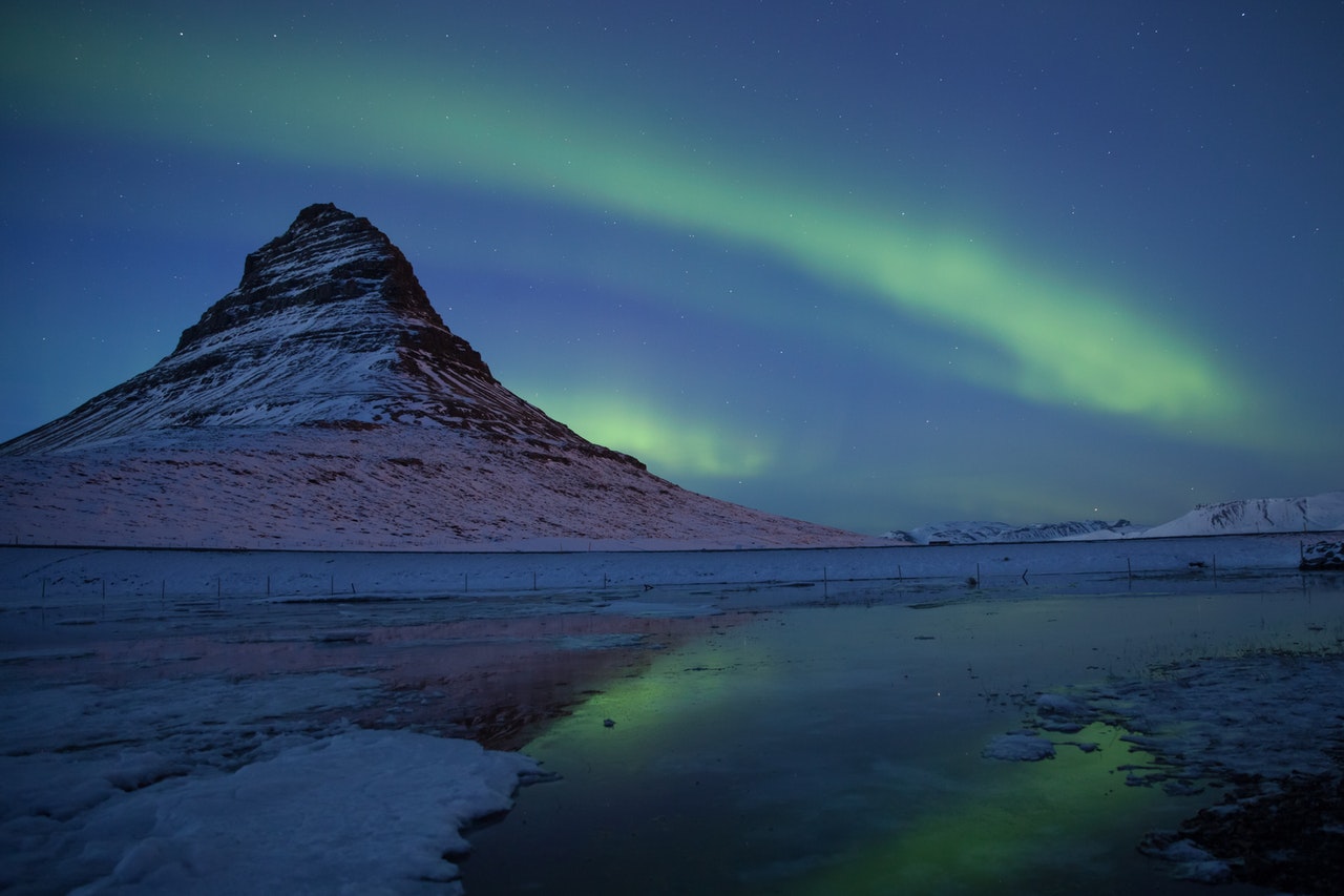 Aurora Borealis Over Kirkjufell Mountain