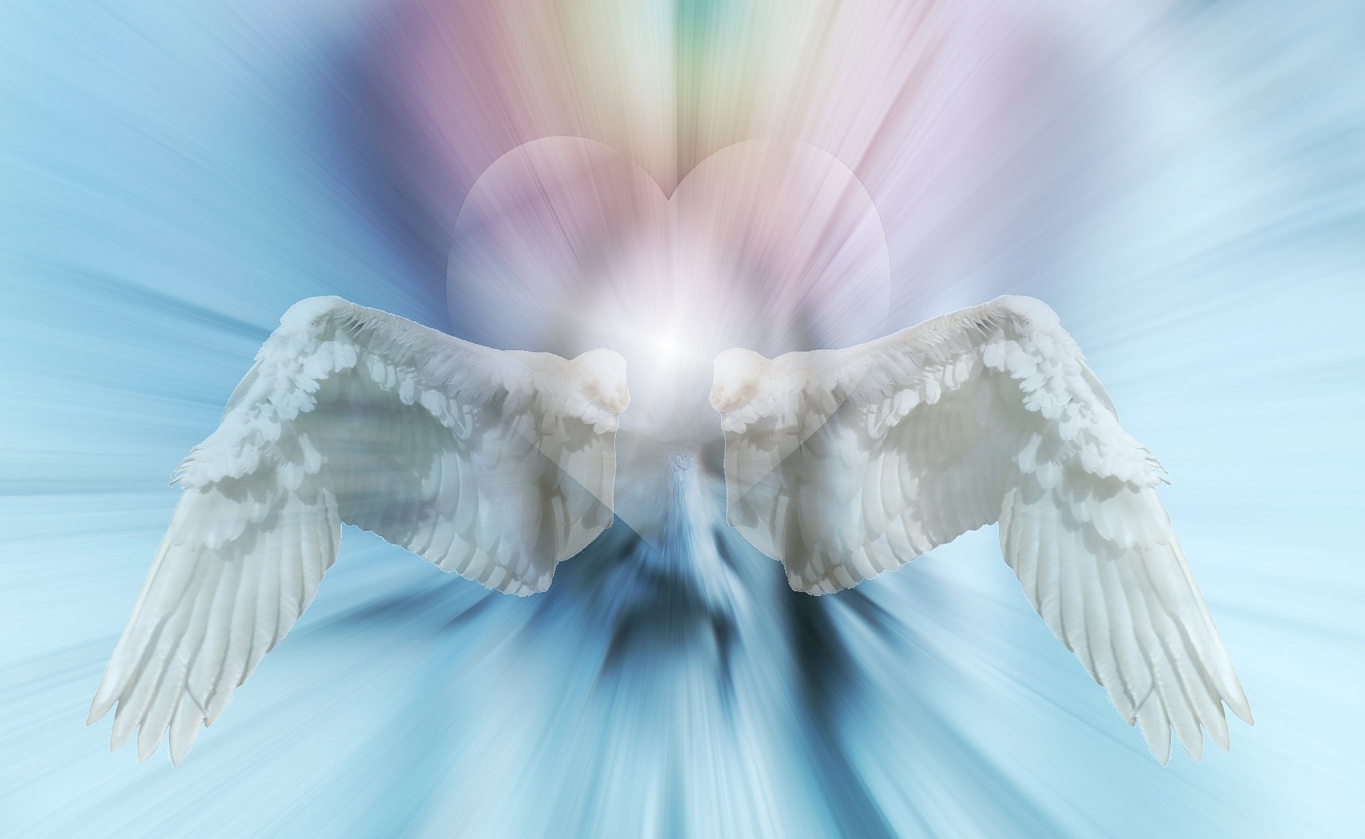 Wings and a transparent heart with a hazy background