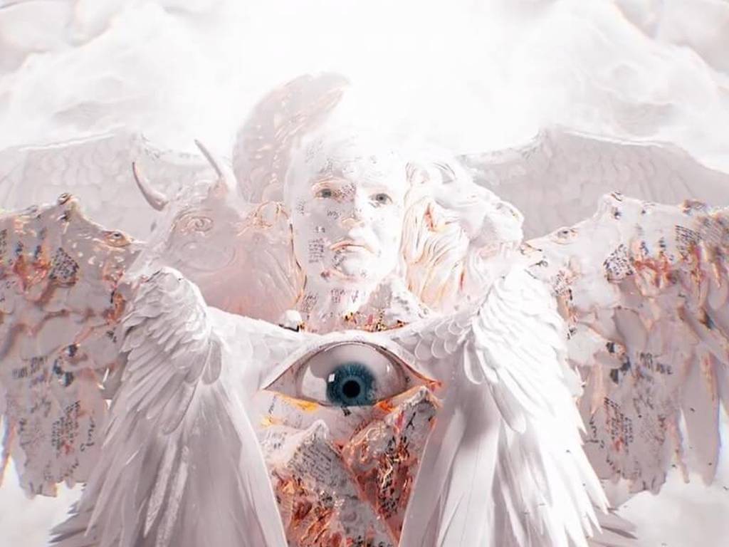 A White Coloured Angel With An Eye In The Chest